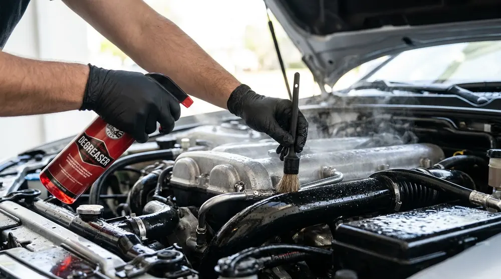 Engine bay cleaning and wash by Forge Auto Studio in Denver