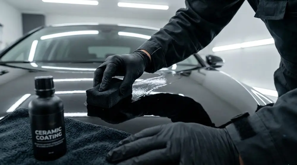 Ceramic coating applied to a black car by Forge Auto Studio in Denver