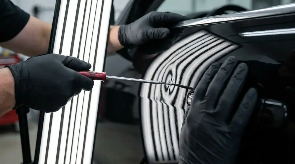 Paintless dent repair by Forge Auto Studio in Denver