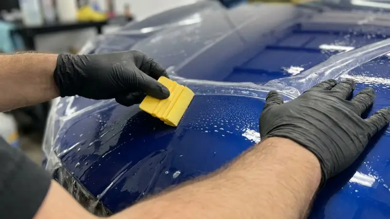 Hail damage repair on a car roof by Forge Auto Studio in Denver